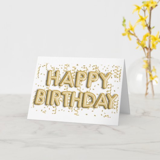 Gouden folieballonnen Gelukkige Verjaardag Kaart (Gele Bloem)