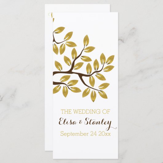 Gouden folieboom modern huwelijksprogramma programmakaart (Voorkant / Achterkant)