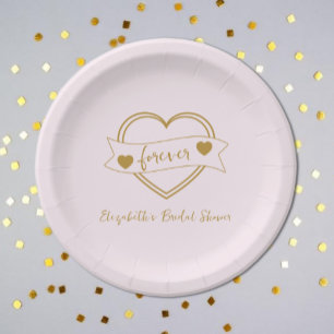Gouden Forever Hearts Bruiloftsfeest Papieren Bordje