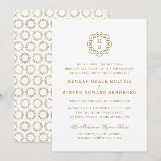 Gouden Formele Bruiloft Kaart (Voorkant / Achterkant)