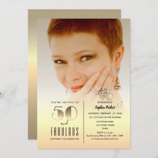Gouden foto 50e verjaardag kaart (Voorkant / Achterkant)