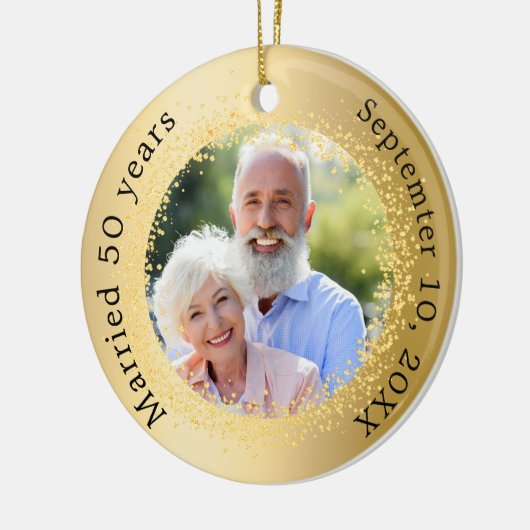 Gouden foto 50ste huwelijksverjaardag keramisch ornament (Links)