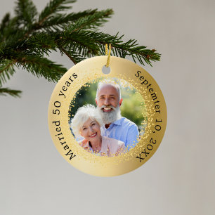 Gouden foto 50ste huwelijksverjaardag keramisch ornament