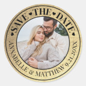 Gouden foto bruiloft Bewaar de datum Ronde Sticker (Voorkant)