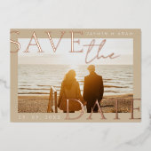 Gouden Foto Bruiloft Save the Date Roos Gold Folie Uitnodiging (Voorkant)