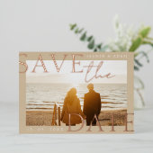 Gouden Foto Bruiloft Save the Date Roos Gold Folie Uitnodiging (Staand Voorkant)