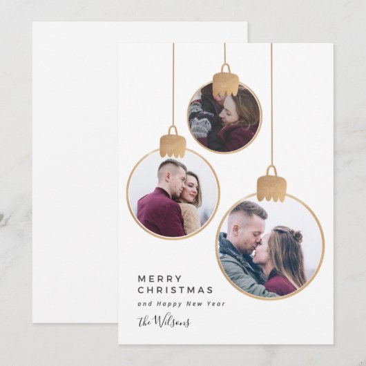 Gouden foto-collage Kerst familiereiskaart Feestdagenkaart (Voorkant / Achterkant)