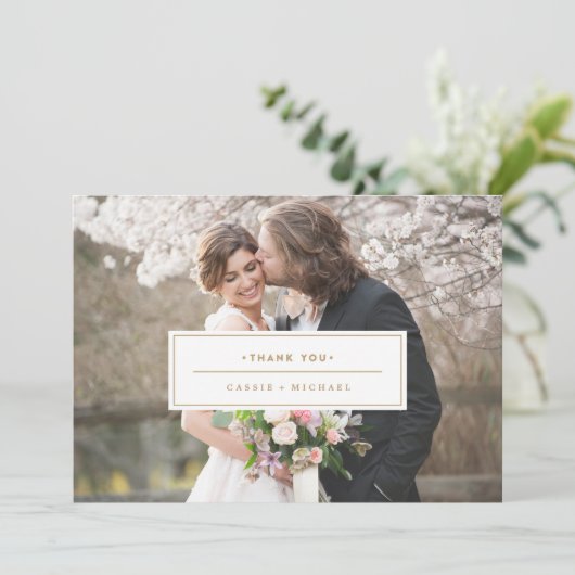 GOUDEN FOTO DANK U KAART bruiloft dank u kaart (Staand voorkant)