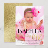 Gouden foto eerste verjaardag uitnodiging (Voorkant / Achterkant)
