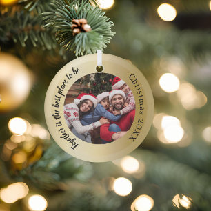 Gouden foto familie samen citaat Kerstmis Glas Ornament
