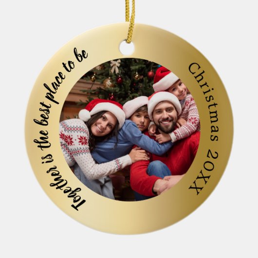 Gouden foto familie samen citaat Kerstmis Keramisch Ornament (Voorkant)