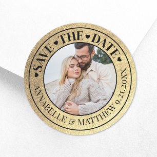 Gouden Foto Huwelijk Save The Date Ronde Sticker