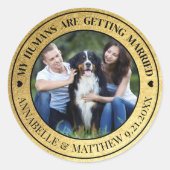 Gouden Foto Huwelijk Sla de datum op Ronde Sticker (Voorkant)