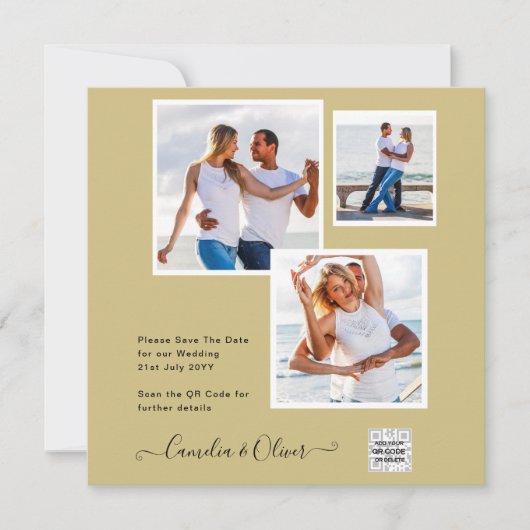 Gouden Foto Huwelijksuitnodigingen QR Code Datum B (Voorkant)