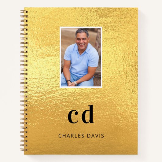 Gouden foto monogram initiaal naam notitieboek (Voorkant)