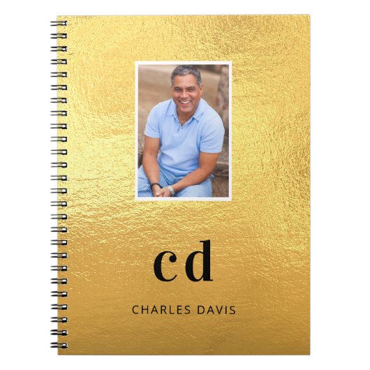 Gouden foto monogram initiaal naam notitieboek (Voorkant)