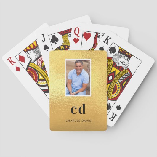 Gouden foto monogram initiaal naam pokerkaarten (Achterkant)