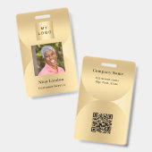 Gouden foto naam arch QR code business logo Badge (Voor- en achterkant)