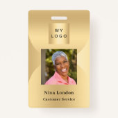 Gouden foto naam arch QR code business logo Badge (Voorkant)