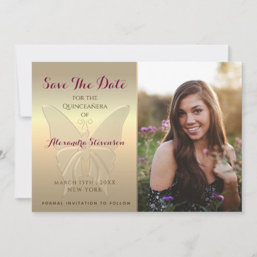 Gouden Foto Quinceanera Save The Date (Voorkant)