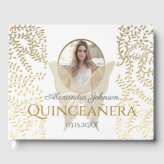 Gouden foto Quinceanera Verjaardag Gastenboek (Voorkant)