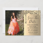Gouden foto Sparkle Glitter Drips Quinceanera Save The Date (Voorkant)