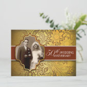 Gouden foto-uitnodigingen voor 50-jarig huwelijksj kaart (Staand voorkant)
