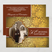 Gouden foto-uitnodigingen voor 50-jarig huwelijksj kaart (Voorkant / Achterkant)