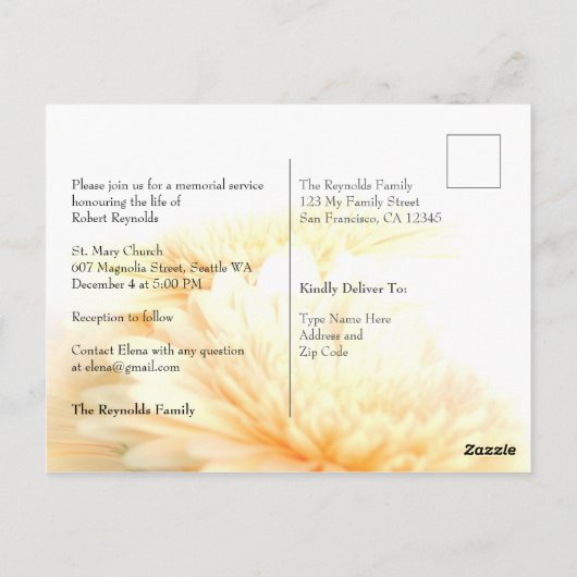Gouden foto Uitvaart Memorial Service uitnodiging (Achterkant)