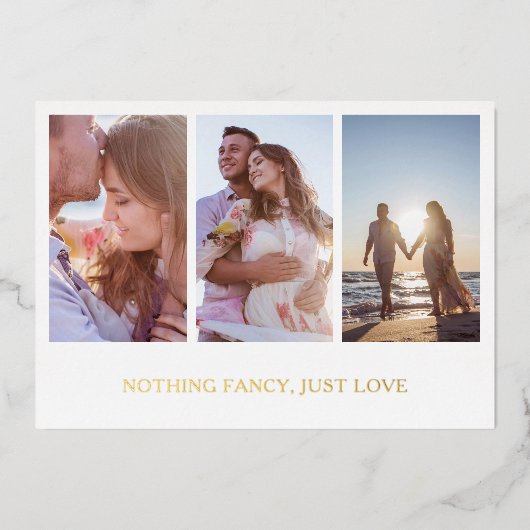 Gouden Fotocollage Elegante Trouwreceptie Folie Uitnodiging (Voorkant)