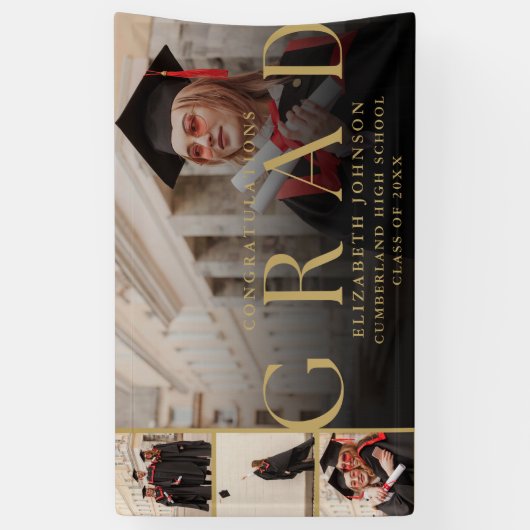 Gouden Fotocollage Modern Graduation Party Banner (Verticaal)