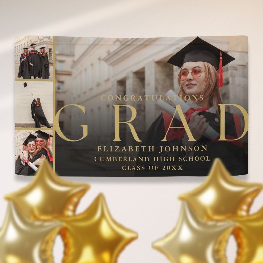 Gouden Fotocollage Modern Graduation Party Banner