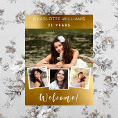 Gouden fotocollage verjaardagsfeest welkom poster