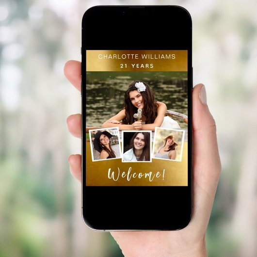Gouden fotocollage verjaardagsfeest welkom poster