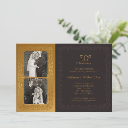 Gouden Fotos 50-jarig huwelijksjubileumfeest Kaart (Staand voorkant)
