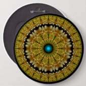 Gouden fractale heldere ornament mandala ronde button 6,0 cm (Voorkant /achterkant)