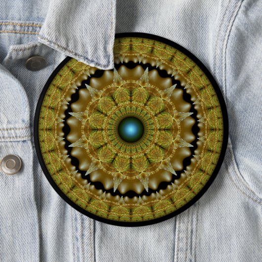 Gouden fractale heldere ornament mandala ronde button 6,0 cm (In situ)
