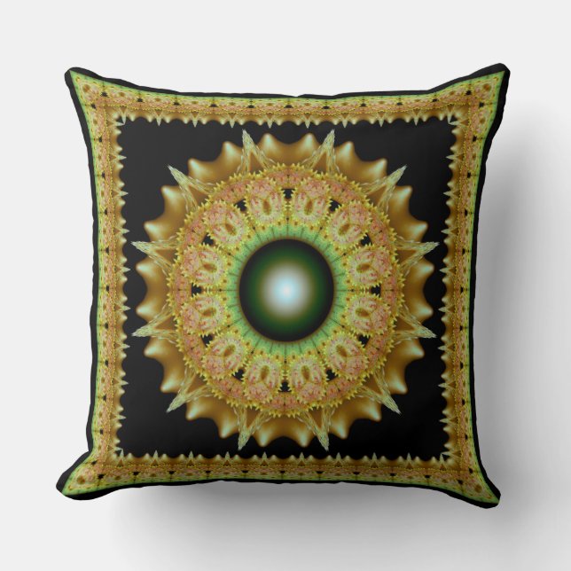 Gouden fractale ornament mandala kussen (Voorkant)