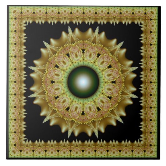 Gouden fractale ornament mandala tegeltje (Voorkant)