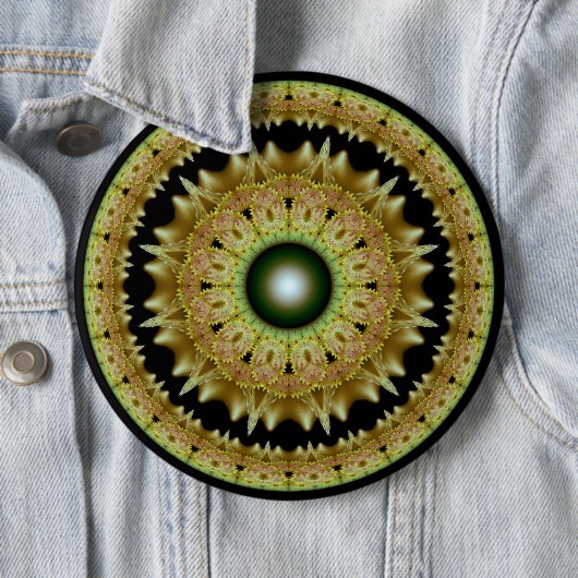 Gouden fractale ronde mandala button 6,0 cm (In situ)