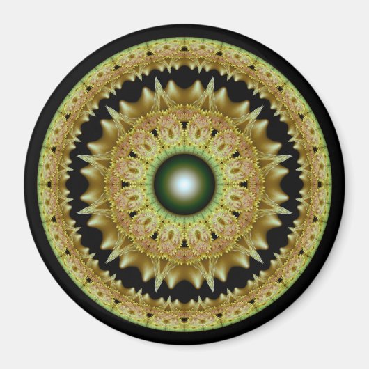 Gouden fractale ronde mandala magneet (Voorkant)