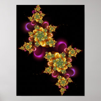 Gouden Fractale Ster Bloesem Kunstwerk Poster