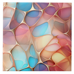 Gouden Fractale Voronoi met Regenboogkleur Tegeltje