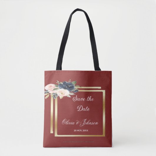 Gouden Frame Bloemen Save the Date  Tote Bag (Voorkant)
