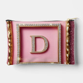 Gouden Frame Diamant Initiaal D Roze Glitter Monog Etui (Achterkant)
