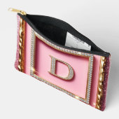 Gouden Frame Diamant Initiaal D Roze Glitter Monog Etui (Open)