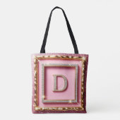 Gouden Frame Diamant Initiaal D Roze Glitter Monog Tote Bag (Achterkant)