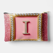 Gouden Frame Diamant Initiaal I Roze Glitter Monog Etui (Achterkant)