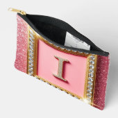 Gouden Frame Diamant Initiaal I Roze Glitter Monog Etui (Open)