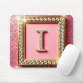 Gouden Frame Diamant Initiaal I Roze Glitter Monog Muismat (Met muis)